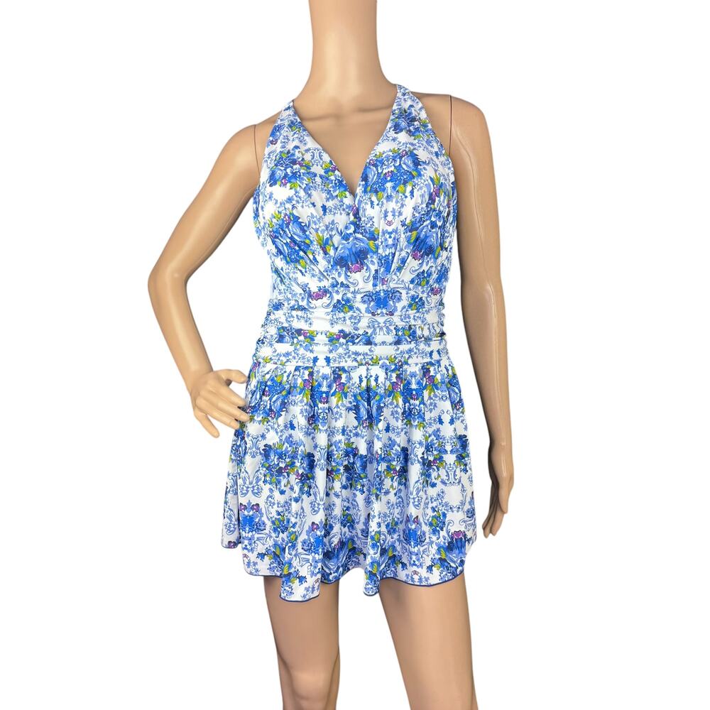 NWT Xinghuaerte Blue Floral Swim Dress XL Fits M/L